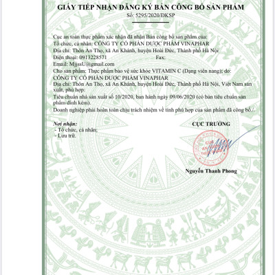 Vitamin C ( dạng viên nang) Vinapharco, lọ 100v, tăng cường sức đề kháng, làm bền mạch máu