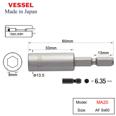 Mũi vặn bu long (có nam châm) M - A20, Vessel (Nhật Bản)