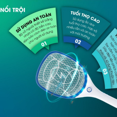 Vợt bắt muỗi Rạng Đông VBM RD.03 có đèn Led chiếu sáng - Hàng chính hãng