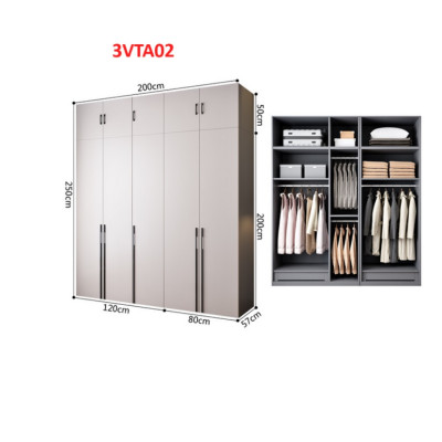 Tủ quần áo thiết kệ hiện đại - Tủ quần áo gỗ MDF 3VTA02A