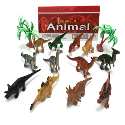 Bộ đồ chơi 12 mô hình khủng long mini Animal World 129 kèm cây trang trí (4x8 cm)