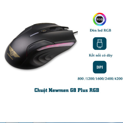 Chuột máy tính có dây Gaming NEWMEN G8Plus, 4200DPI, Sensor Pixart 3519, Switch Kailh 20M, LEG RGB backlit, Đen - Hàng chính hãng