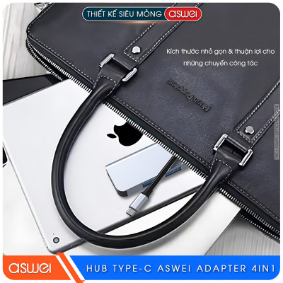 Hub Chuyển Đổi USB Type C ASWEI 4 in 1 - 4 Cổng USB 3.0 Tốc Độ Cao - Hàng Chính Hãng
