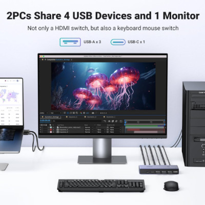 Bộ chuyển đổi KVM 2 cổng HDMI 2.1 Ugreen 25961 độ phân giải 8K@60Hz - Hàng Chính Hãng