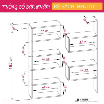 Tủ để sách hiện đại tích hợp nhiều ngăn SMLIFE Benito