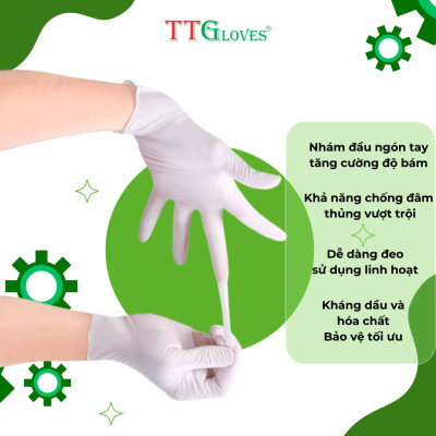 Găng Tay Y Tế Size XS Không Bột Nitrile TTGLOVES Màu Trắng (100 Chiếc/hộp)