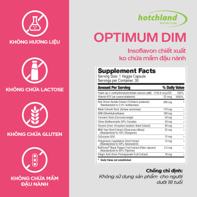 Viên uống cân bằng nội tiết tố nữ, cải thiện sinh lý, vóc dáng, làn da phụ nữ Optimum Dim BioPerine - Hàng chính hãng Hotchland Nutrition Việt Nam - [Hộp 30 viên] - HL6495
