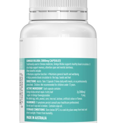 Bổ não Úc Healthy Care Ginkgo Biloba 2000, Giúp tăng tuần hoàn máu não, Cải thiện chức năng nhận thức, Trí nhớ, Giúp an thần và Giảm Stress - QuaTangMe Extaste