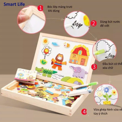 Bộ Tranh Nam Châm Kèm Bảng Từ Ghép Hình 2 mặt bảng phấn và nam châm bằng gỗ, Đồ Chơi Gỗ Bảng Ghép Hình - Mẫu ngẫu nhiên Hàng Chính Hãng LuckyDecor