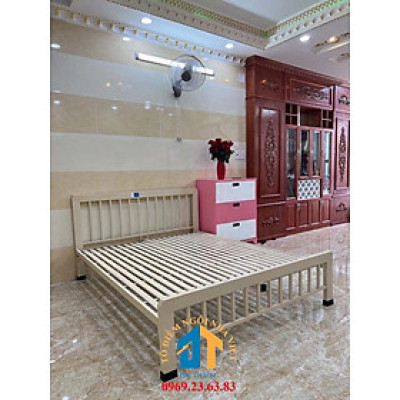 Giường sắt ngủ hiện đại đơn giản mẫu sọc vuông 48 kích thước 1M4X2M