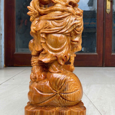 Tượng phật di lặc ngũ phúc vác cành đào bằng gỗ huyết long mọng dầu kt cao 40cm 