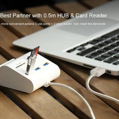 Ugreen UG30344US156TK 1M màu Trắng Bộ chia HUB USB 3.0 sang 3 USB 3.0 + đọc thẻ TF SD MS M2 có khay đỡ hỗ trợ nguồn 5V - HÀNG CHÍNH HÃNG