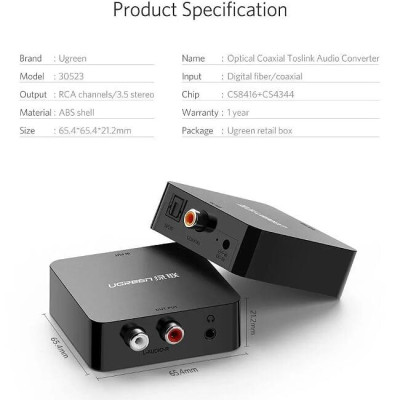 Ugreen UG3052330523TK Bộ Chuyển Đổi Optical + Coaxial Sang Analog Audio - HÀNG CHÍNH HÃNG