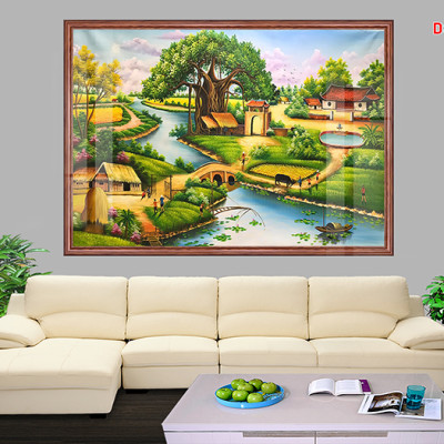 Tranh kính cường lực Làng quê D803 08 (được chọn mẫu)