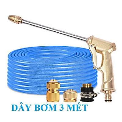 Bộ dây vòi xịt nước rửa xe,tưới cây ,tăng áp 3 lần,loại 3m,5m 206701-3đầu đồng,cút đồng,nối đ+ túi đựng bút