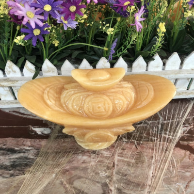 Thỏi vàng Thần Tài Kim Nguyên Bảo phong thủy chiêu nạp tài lộc đá ngọc hoàng long - Dài 20cm