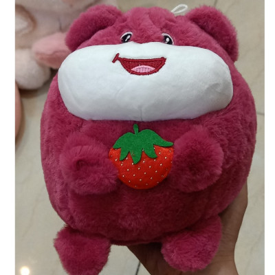 Thú nhồi bông lotso tròn ôm dâu đáng yêu - Size 20cm - Quà tặng gấu dâu tròn vo mềm mịn cute - Gối ôm cho bé.