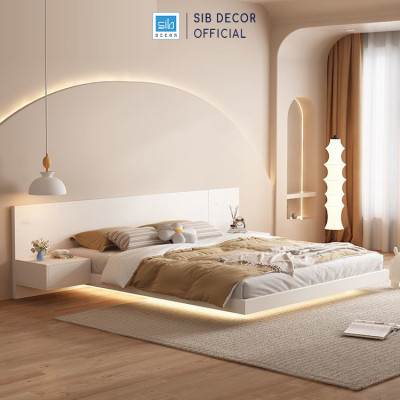 Giường Ngủ Tatami Tối Giản Hiện Đại Màu Trắng Có Đèn LED SIB Decor GN30