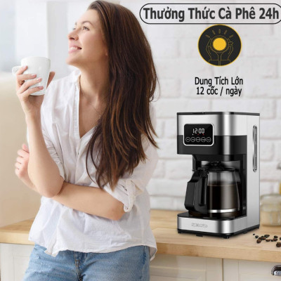 Máy pha cà phê tự động cao cấp Shardor CM1429TA-GS 1500ml - Hàng Nhập Khẩu