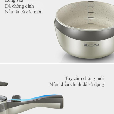 Nồi điện đa năng phủ chống dính cao cấp - Nồi lẩu điện gia đình Bcook 1.8L - Hàng nhập khẩu