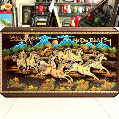 Tranh sơn mài - MÃ ĐÁO THÀNH CÔNG - Đắp nổi hàng xuất khẩu 60x120 cm