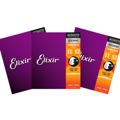 Elixir 11027 - Dây Đàn Acoustic Guitar Cỡ 11 (.011-.052) - 80/20 Bronze Strings Custom Light - Phân Phối Chính Hãng (Bộ Dây phủ lớp Nanoweb cao cấp) - Kèm Móng Gảy DreamMaker