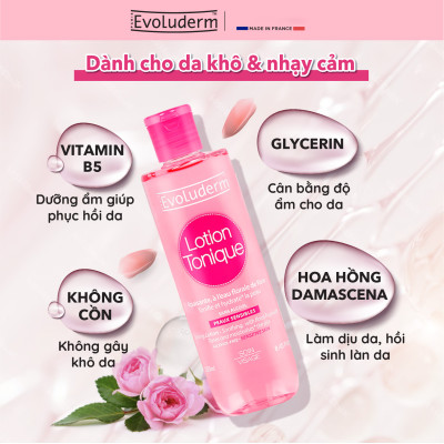 Nước hoa hồng Evoluderm se khít lỗ chân lông, dưỡng ẩm & làm sạch 250ml