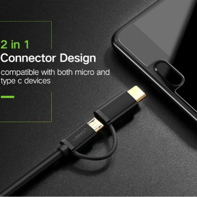 Ugreen UG30174US142TK 1M màu đen Dây USB 2.0 sang Type-C và micro - HÀNG CHÍNH HÃNG