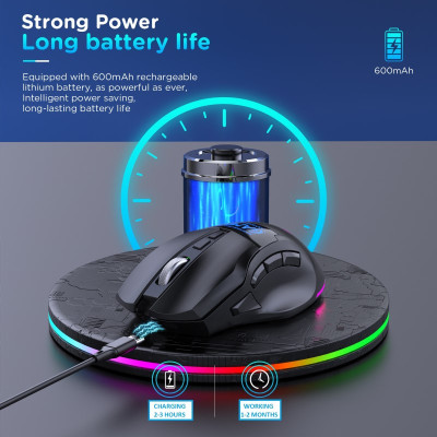 Chuột Led Gaming Không Dây W10 Đa kết nối Bluetooth 5.0 + Usb 2.4G Pin sạc TypeC cho máy tính laptop hàng nhập khẩu