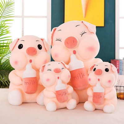 Gấu Bông Heo Ôm Bình Sữa, Thú Nhồi Bông Heo Hàng Nhập Khẩu Cao Cấp
