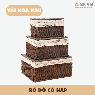 Giỏ Mây Đựng Đồ Có Nắp ANKAN, Giỏ Đựng Đồ Ăn Vặt, Phù Hợp Các Phòng Spa, Khách Sạn Và Trang Trí Trong Nhà 