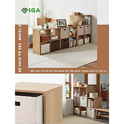 Kệ sách tổ ong vân gỗ dễ dàng kết hợp với bàn làm việc