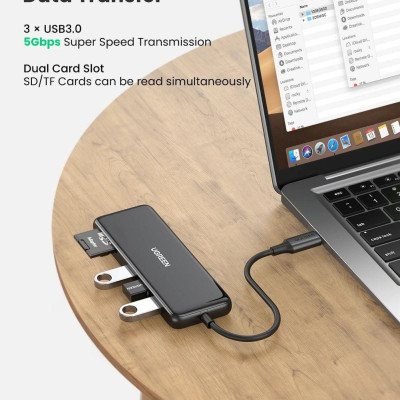 Ugreen UG80129CM314TK 6 trong 1 màu xám bộ chuyển usb type c đa năng ra 4K 60hz HDMI đọc thẻ sd tf - HÀNG CHÍNH HÃNG