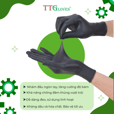 Găng Tay Y Tế Size L Không Bột Nitrile Màu Đen TTGLOVES (100 chiếc)