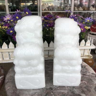 Cặp Kỳ Lân quay đầu phong thủy đá cẩm thạch trắng - Cao 20 cm