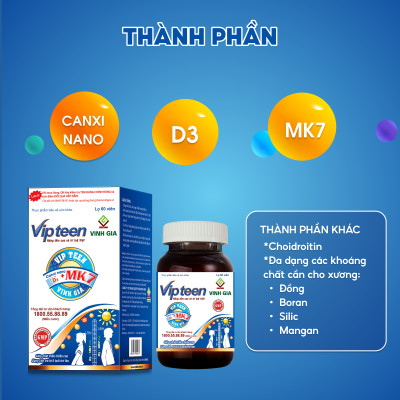Viên Uống  Hỗ trợ Tăng Chiều Cao Vipteen Vinh Gia, Giúp Thể Lực Tốt Cho Trẻ 9 -18 Tuổi (LỌ/ 60v)