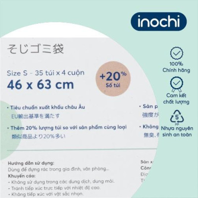 Lô 4 cuộn túi rác tiện dụng Inochi - Soji: 10 Lít / 25 Lít / 50 Lít