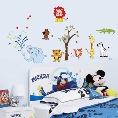 Combo Decal dán tường Vườn thú tiếng anh và Voi phun nước - HP339