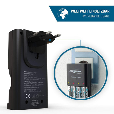 Combo Bộ sạc ANSMANN POWERLINE 4 Smart kèm 4 pin AA-2500 - Hàng Nhập Khẩu