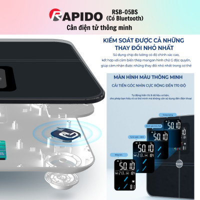 Cân sức khỏe Rapido RSB05-BS - Hàng chính hãng - Bảo Hành 12 Tháng