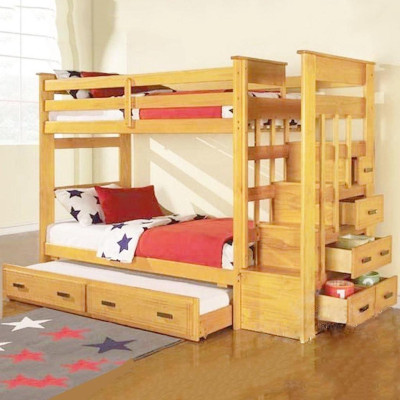 Giường 3 Tầng Ali Gỗ Tự Nhiên- Vàng