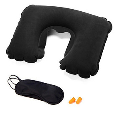 Bộ gối hơi, bịt mắt ngủ, bịt tai giảm ồn 3 trong 1, giấc ngủ ngon giấc ngủ sâu ngủ say hơn. Gối hơi du lịch, gối tựa cổ đa năng tự bơm, Tựa Đầu Chống Mỏi