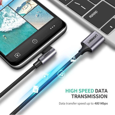 Ugreen 70255 3M màu đen cáp USB đầu Type-C bẻ góc 90 độ 3A Ugreen US284 - Hàng Chính Hãng