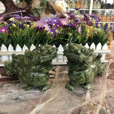Cặp Tỳ Hưu phong thủy đá ngọc serpentine - Dài 20 cm