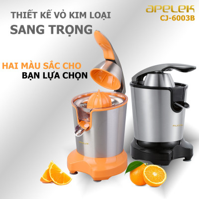 Máy vắt cam APELEK CJ-6003B - Hàng chính hãng - Đầu rót trực tiếp tiện lợi - Công suất 200W mạnh mẽ - Lưới lọc bằng Inox 304 dễ dàng vệ sinh - Tay ép an toàn-  Hai đầu vắt lớn và nhỏ 