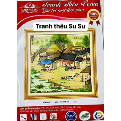 Tranh thêu kín Quê nhà an nhàn vs8066, kích thước 65 x 65 cm