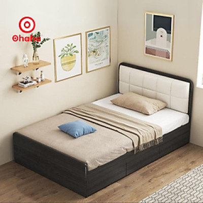[Miễn phí lắp đặt & vận chuyển] Giường ngủ gỗ cao cấp 2 hộc kéo bọc nệm đầu giường hiện đại Ohaha  - GN003