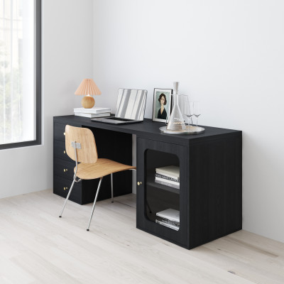 HAPPY FURNITURE , Bàn làm việc 4 ngăn kéo 1 cửa kính - NOAH , BAN_160 , 180cm x 59cm x 75cm DxRxC