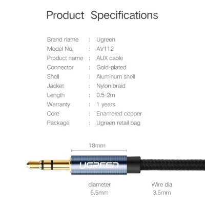 Ugreen UG50362AV112TK 1.5M màu Đen Cáp âm thanh 2 đầu 3.5mm dương - HÀNG CHÍNH HÃNG