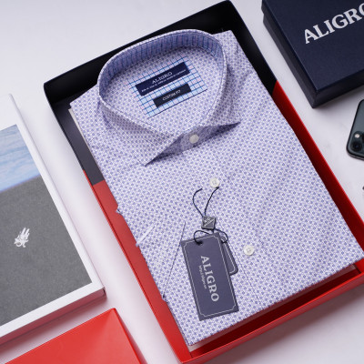 Áo sơ mi nam công sở họa tiết nhỏ cộc tay Custom Fit mã ALGS-C84